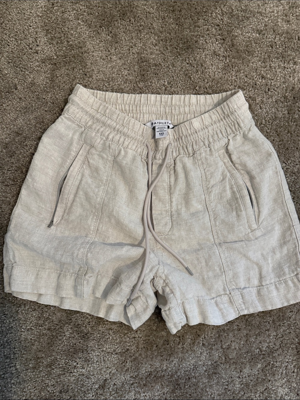 Athleta Linen-Blend Drawstring Shorts — Light Cream